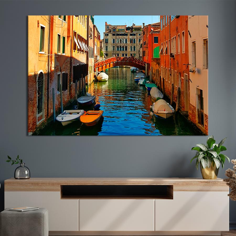 Картина город Лодки на канале Венеции 80x54 см (A722-1)