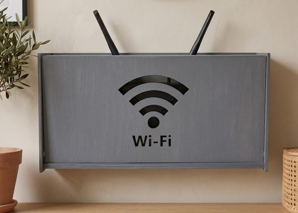Коробка для роутера Wi-Fi деревянная на стену 40х20х8 см Серый матовый (29832724)