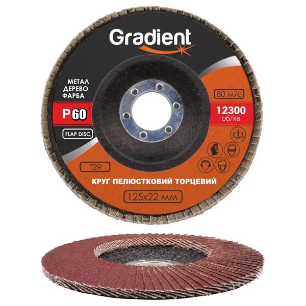 Круг лепестковый торцевой Gradient P60 Т27 прямой Ø 125х22,2 мм (25309324) - фото 2 Круг лепестковый торцевой Gradient P60 Т27 прямой Ø 125х22,2 мм (25309324) - фото 2
