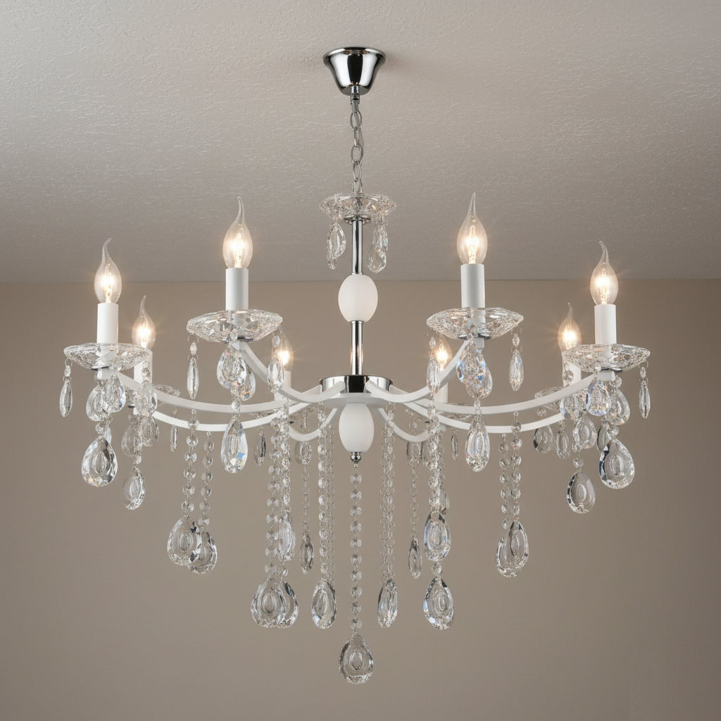 Люстра Valeso хрустальная в классическом стиле под восемь ламп Е14 Хром/Белый (B A4461/8 WT+CH)