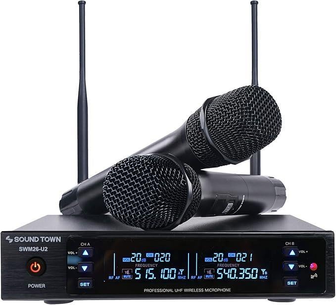 Мікрофонна система бездротова Sound TownUHF з 2 мікрофонами та функцією автоматичного сканування