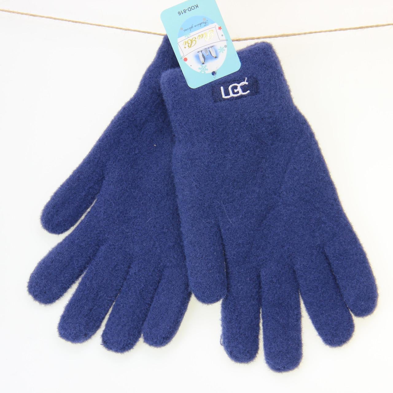 Перчатки женские Альпака шерстяные двойные S-М Синий (33888)