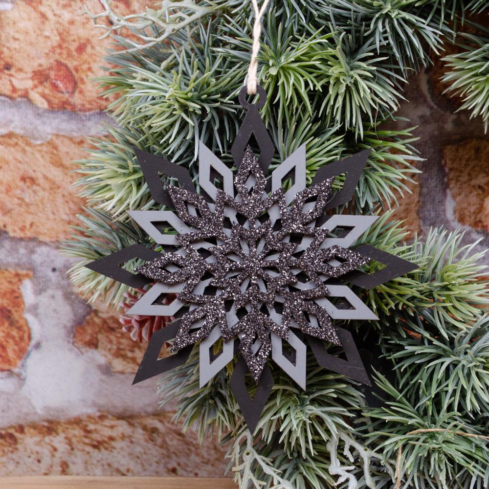 Новогодняя подвеска Снежинка многошаровая с блестками Черный (5187-8)