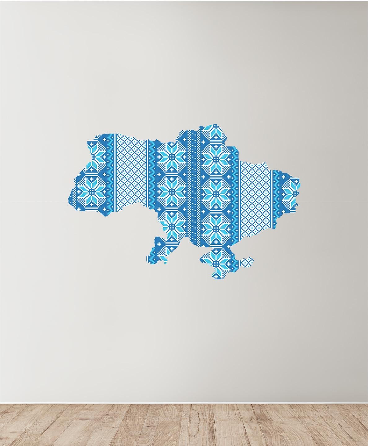 Наклейка интерьерная на стену Карта Украины орнамент 90х61 см Голубой