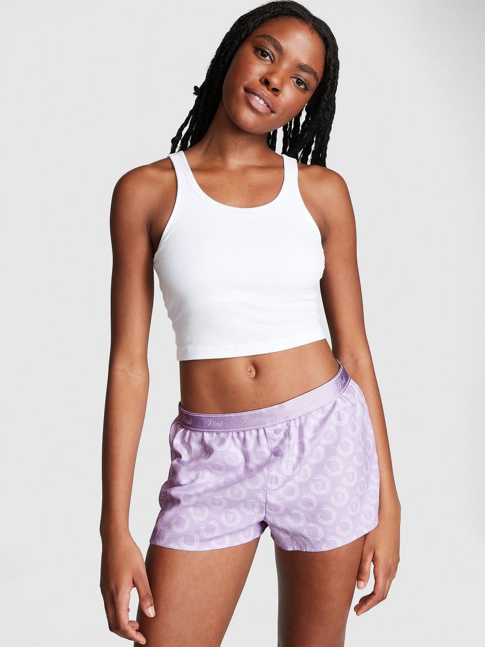 Пижамные шорты Victoria's Secret FLANNEL BOXY SHORTS L Фиолетовый (2229601173)