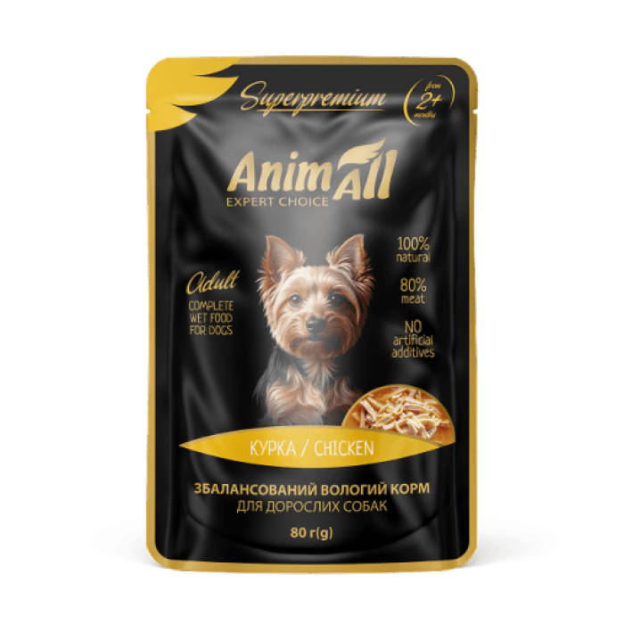 Корм влажный для собак AnimAll пауч курица 80 г (184395)