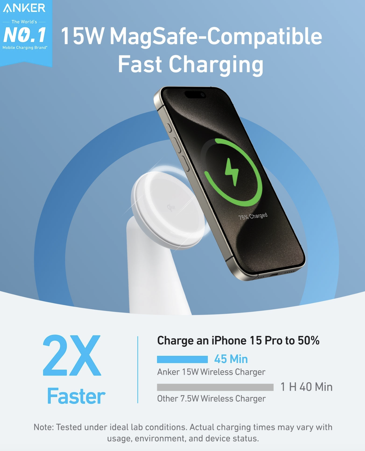 Зарядний пристрій Anker MagGo QI2 15W Wireless Charger 2in1 Dock Stand For iPhone 12-17 Series White - фото 6 Зарядний пристрій Anker MagGo QI2 15W Wireless Charger 2in1 Dock Stand For iPhone 12-17 Series White - фото 6