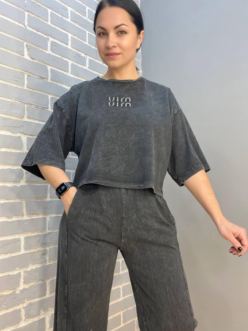 Костюм женский COAST MODA 4207 вареный с короткой футболкой и брюками M Черный (1649) - фото 9 Костюм женский COAST MODA 4207 вареный с короткой футболкой и брюками M Черный (1649) - фото 9