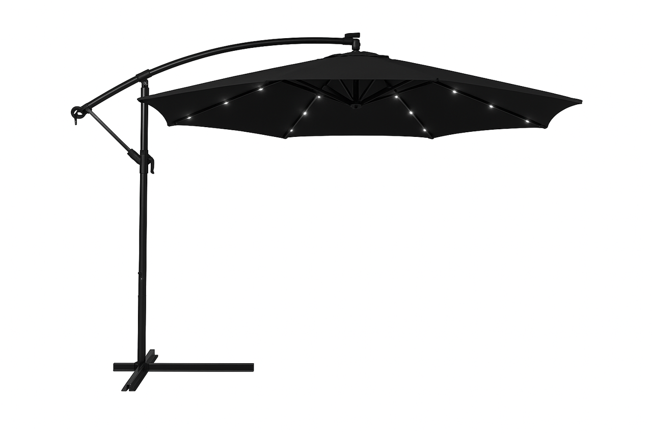 Садовый зонт WCG из полиэстера 160G стальной рамой LED-подсветка на солнечной панели с чехлом 3,5 м Черный (W-7035BL1) - фото 5 Садовый зонт WCG из полиэстера 160G стальной рамой LED-подсветка на солнечной панели с чехлом 3,5 м Черный (W-7035BL1) - фото 5