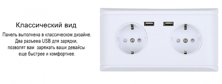 Розетка подвійна 2хUSB/заземлення/захисна шторкам Білий (G002) - фото 4