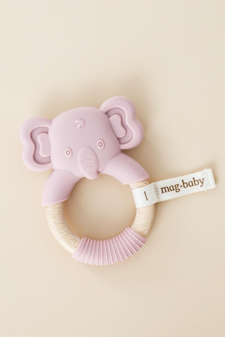 Прорізувач з дерев'яним кільцем Mag Baby Elephant Рожевий (2954788797)