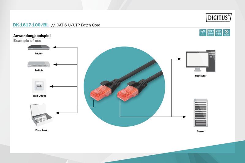 Патч-корд Digitus LSZH Cat 6 UTP AWG 26/7 Cu 10 м Чорний (ERC-DK-1617-100/BL) - фото 3