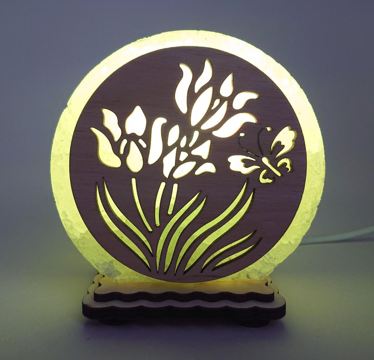 Соляной светильник Цветы и бабочка (KM-00017-g)