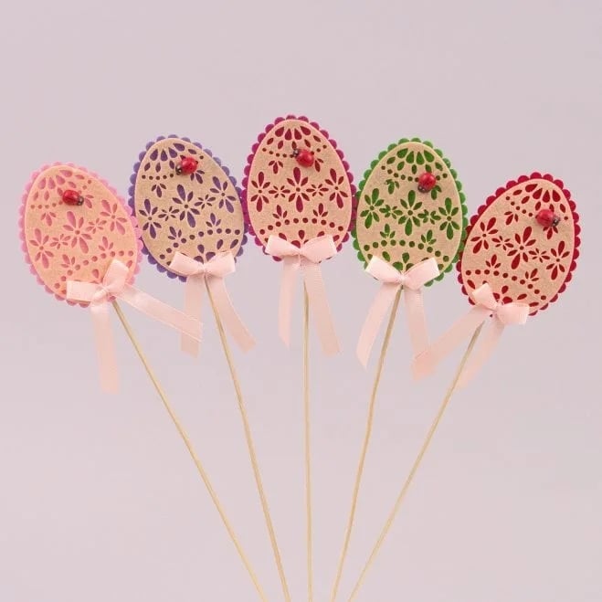 Декорация пасхальная из фетра на пике Flora Писанка микс 5шт.(10477)