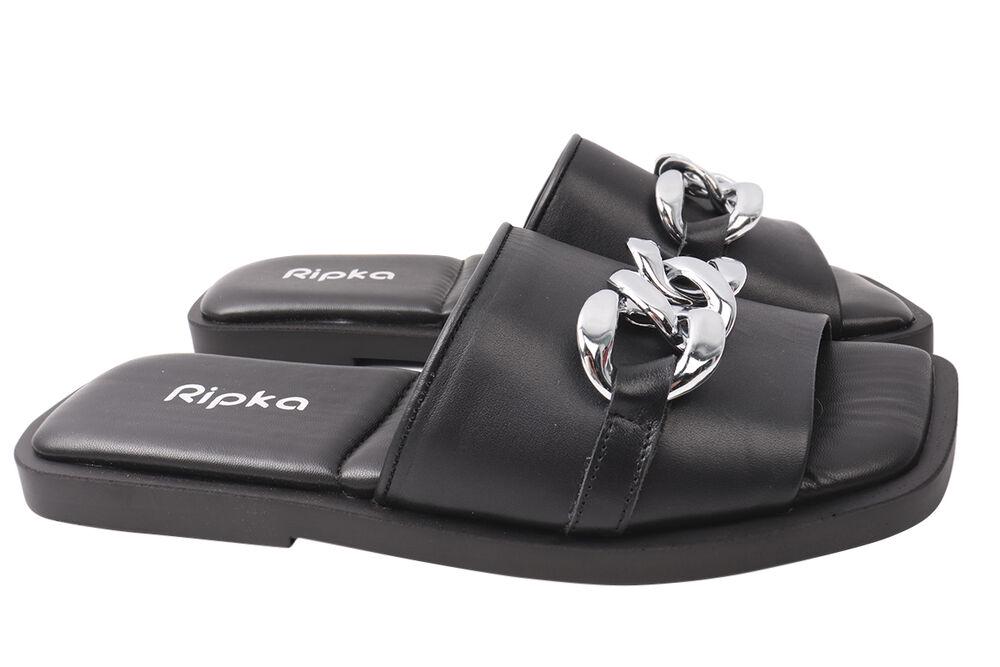 Шлепанцы женские Ripka из кожи на низком ходу р. 36 Черный (167-21LSHC)