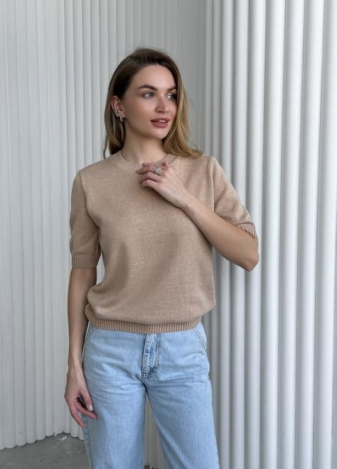 Футболка женская базовая ARTKNIT вязаная ХL Бежевый (40588)