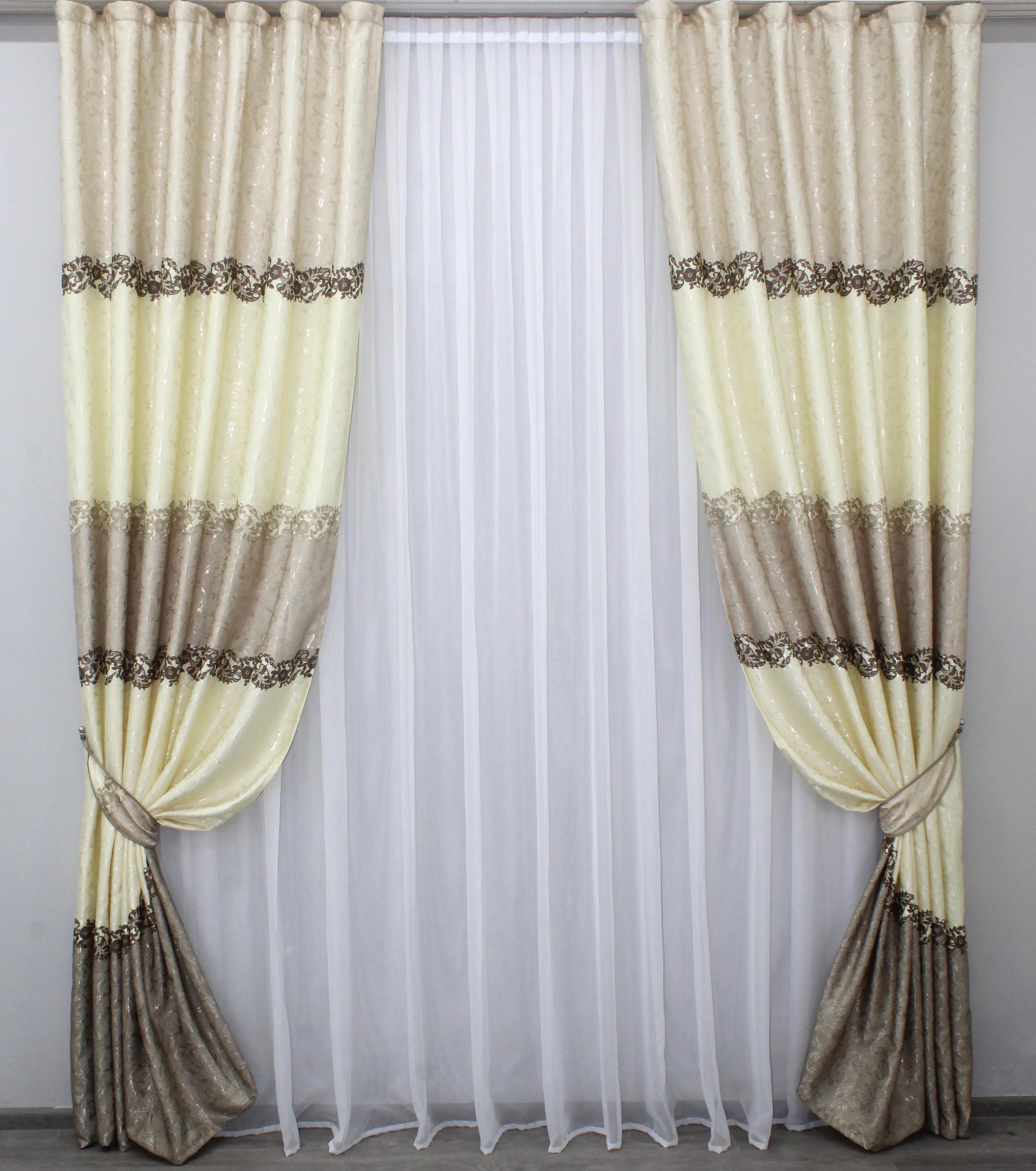 Комплект штор VR-Textil № 1025ш лен 100х270 см 2 шт. Бежевый/Какао (31-340)