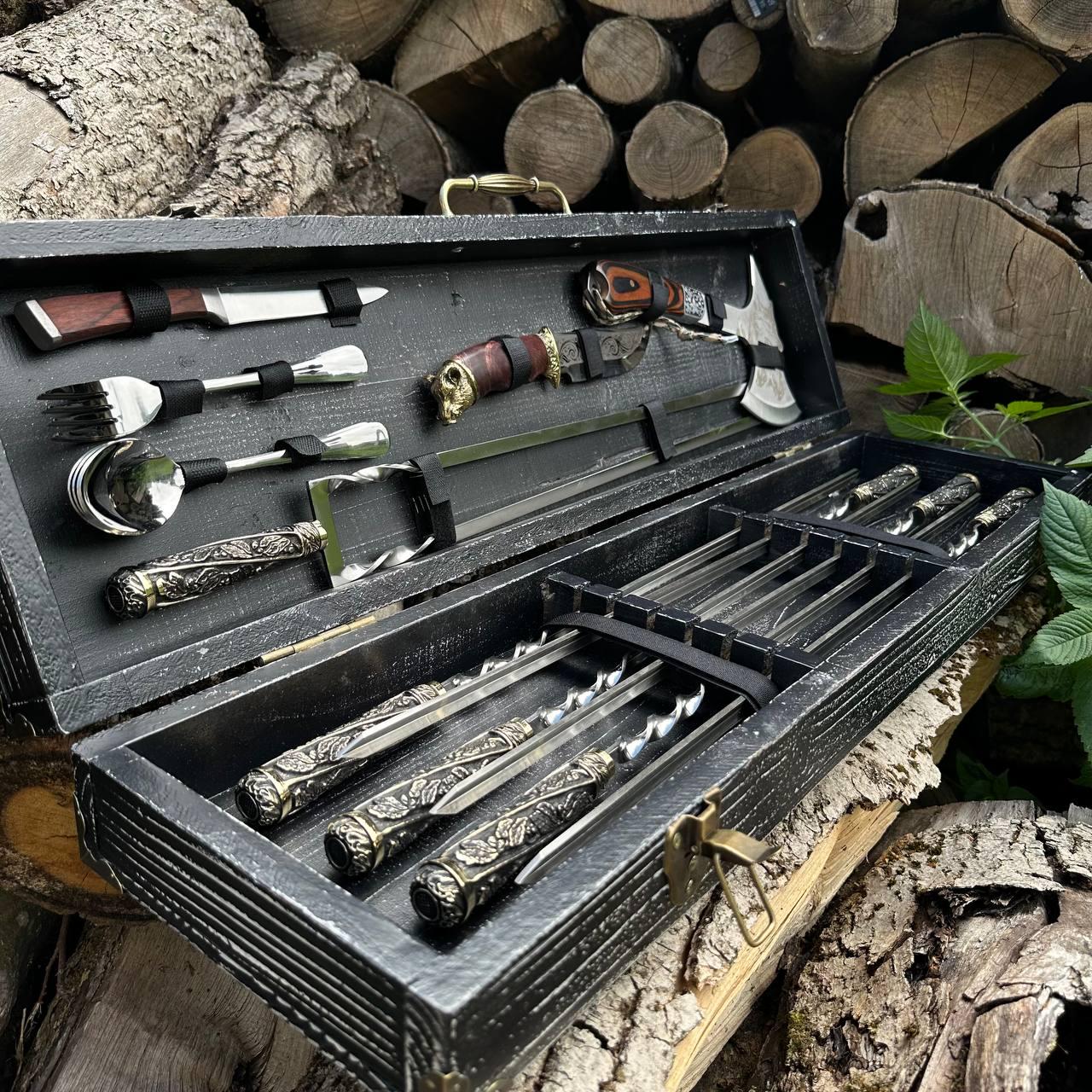 Набор шампуров Premium-Lux 9-1 ручной работы в кейсе (Premium-Lux 9-1)