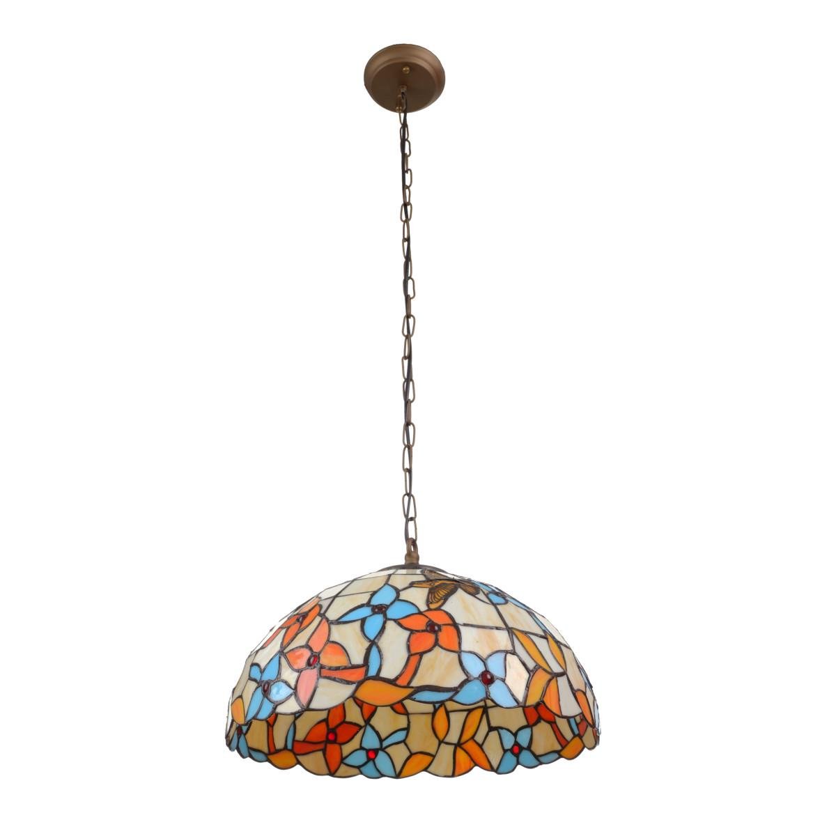 Люстра подвесная Brille Тиффани на две лампочки BR-655S/16-2 E27 Голубые/оранжевые цветы