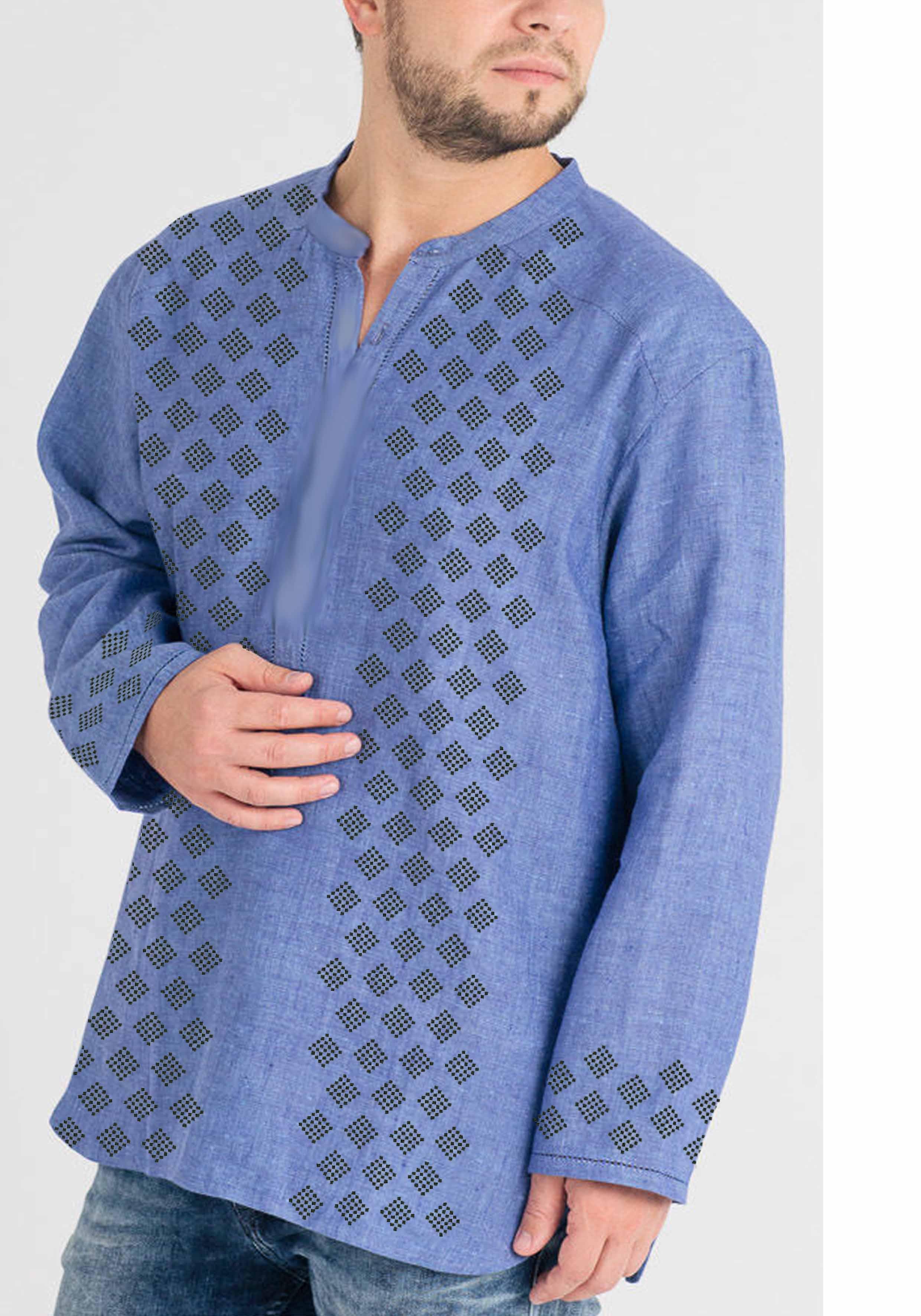 Заготовка для вышивки нитями или бисером/рубашка мужская не пошитая СЧД-302 домотканное полотно