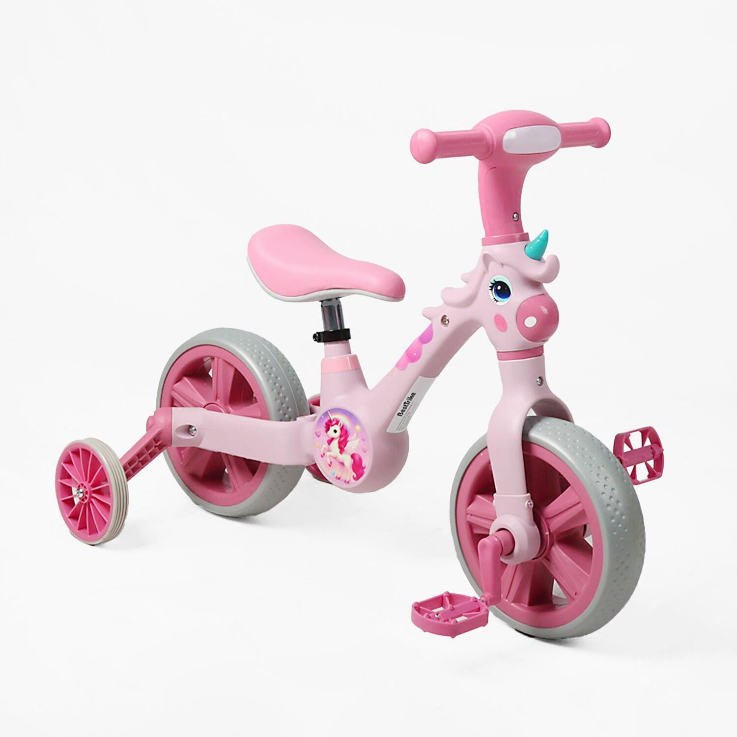 Велосипед-трансформер Best Trike колеса 10"/музика та підсвічування/з’ємні педалі/з’ємні допоміжні бокові колеса Рожевий (35264002)