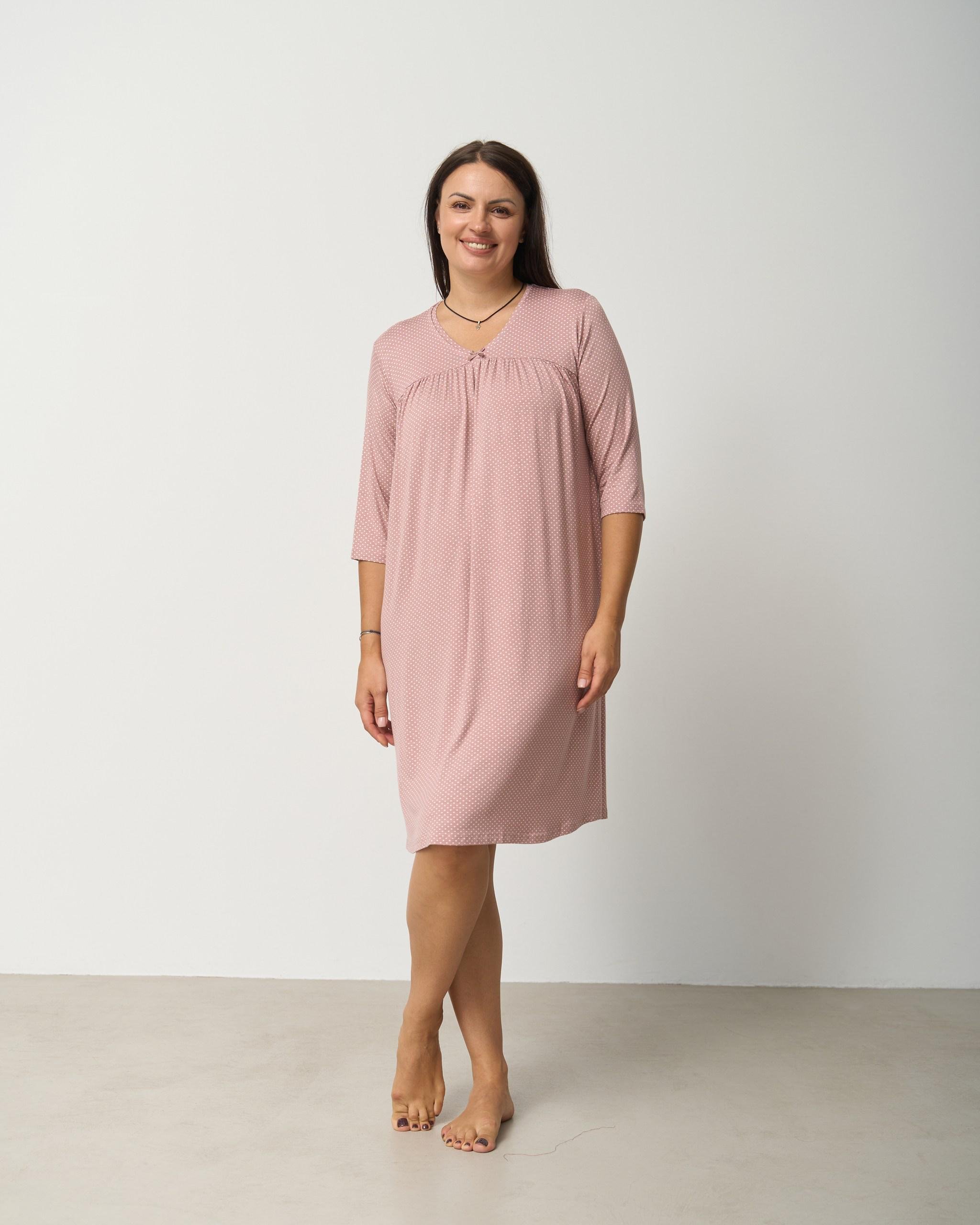 Рубашка вискозная с рукавом 3/4 батал в горошек 70170 4XL Пудровый