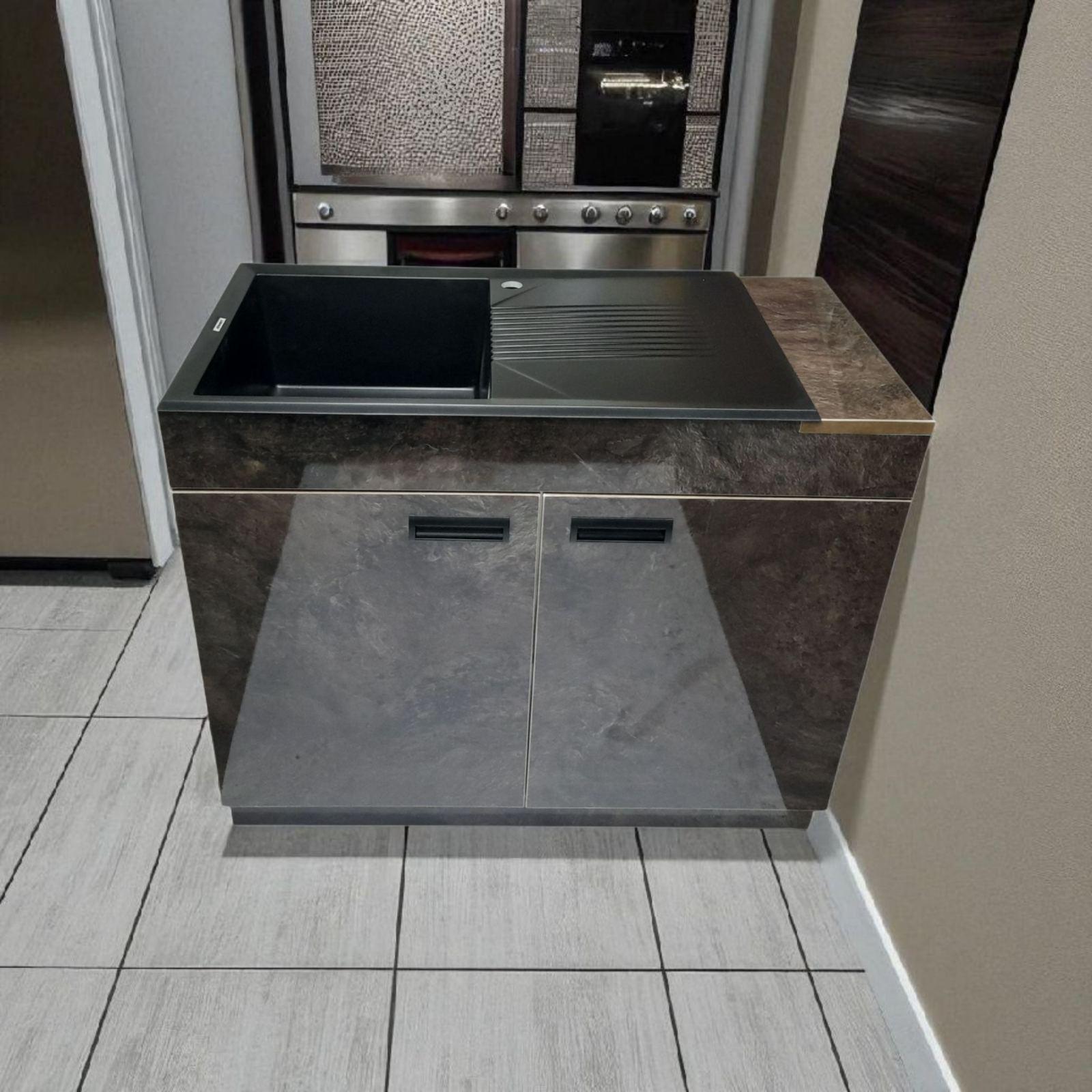 Тумба кухонная пластиковая Mikola-M с покрытием HPL 5029 и каменной мойкой Адамант 100 см (2414) - фото 2 Тумба кухонная пластиковая Mikola-M с покрытием HPL 5029 и каменной мойкой Адамант 100 см (2414) - фото 2