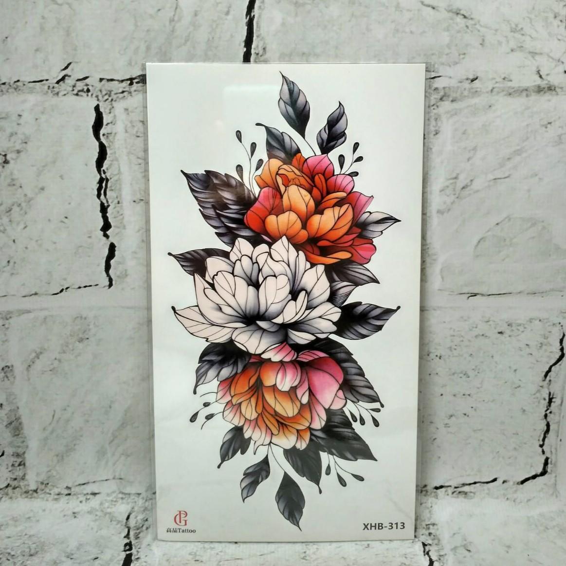Тату временное Цветы лист 11,5x21 см (XHB-313)