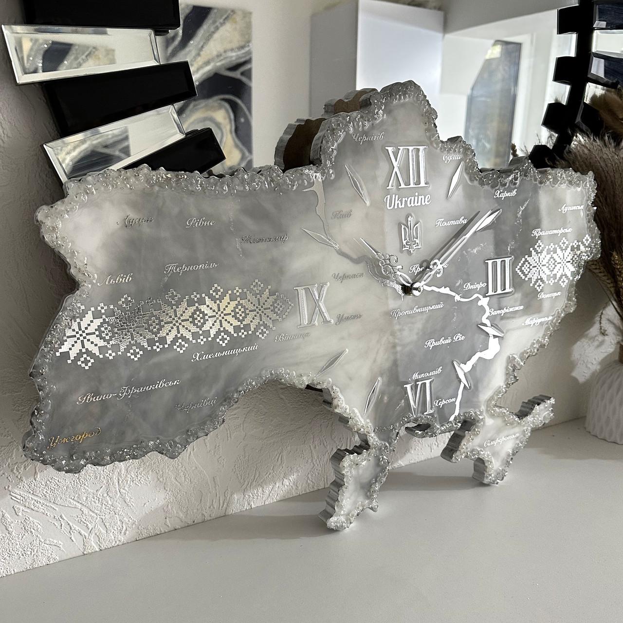 Часы настенные из эпоксидной смолы Карта Украины 60x40 см