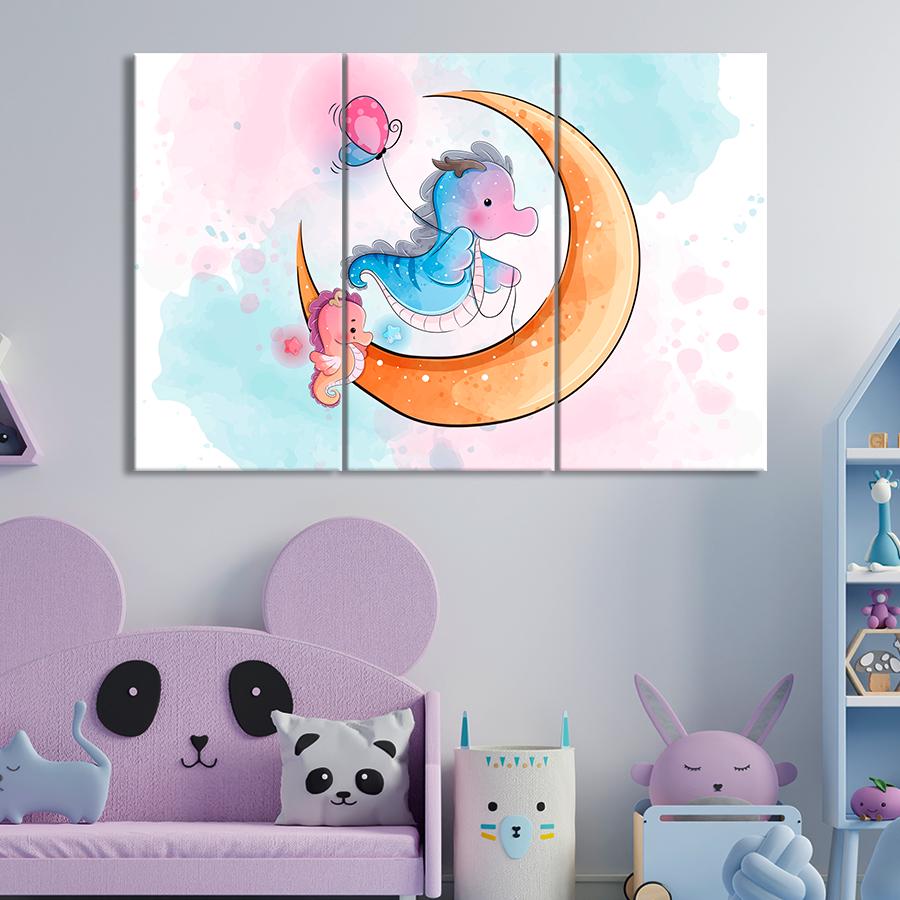 Картина в детскую комнату Красочные морские коньки на луне 78x48 см (A1400-3)