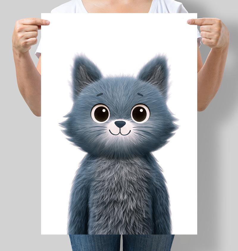 Постер для детской комнаты Серый котик 42x60 см A2 без рамки (D212_A2)