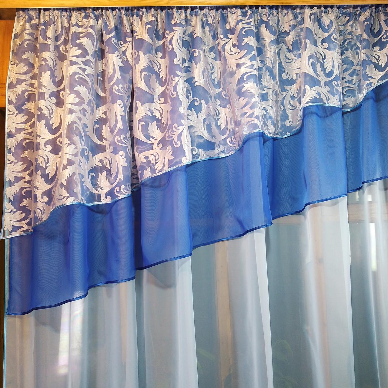Занавеска кухонная Алия вензель Голубой/Синий - фото 5 Занавеска кухонная Алия вензель Голубой/Синий - фото 5