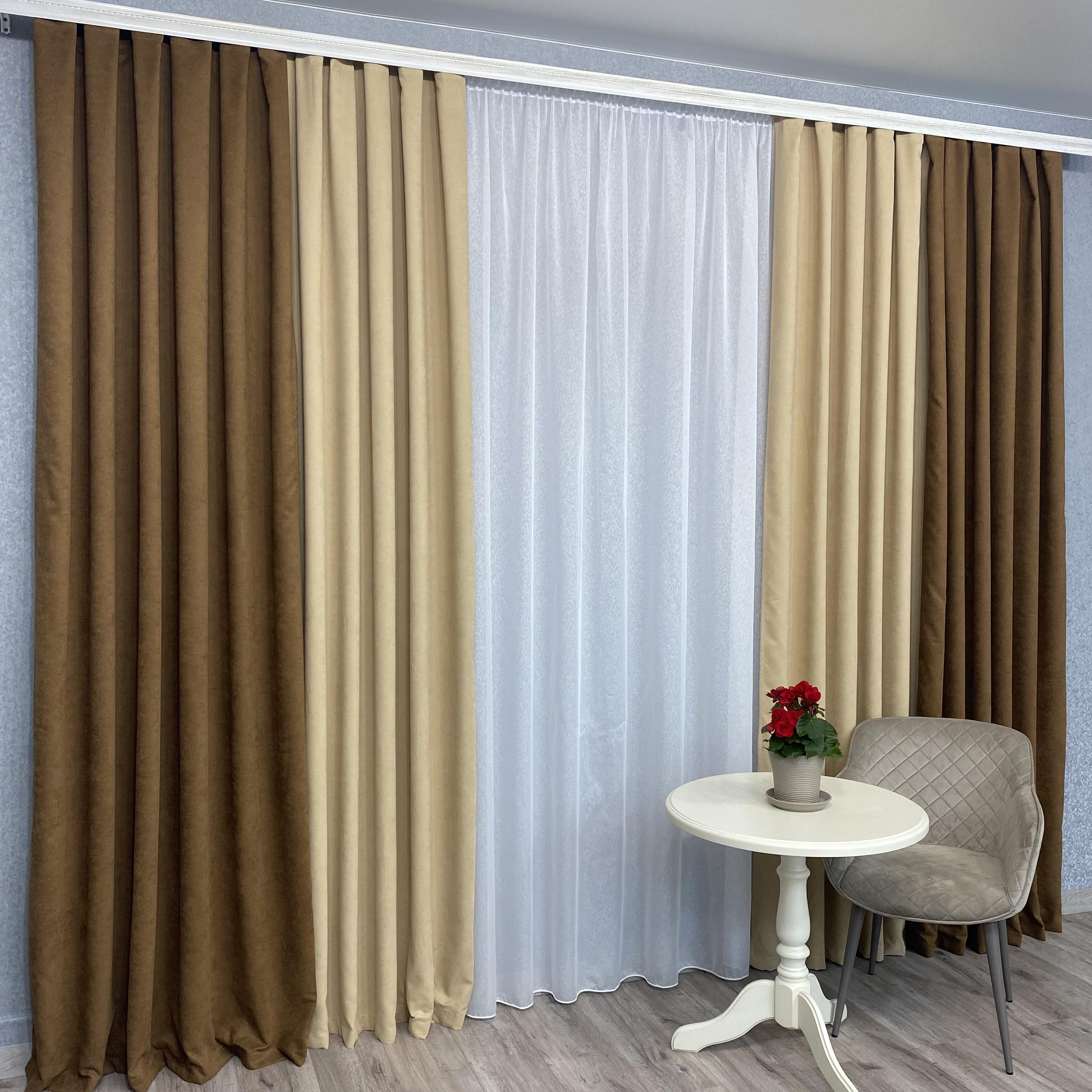 Шторы микровелюр TG Home Дуэт №450 1,50х2,70 м Коричневый/Бежевый (450-216/195) - фото 4