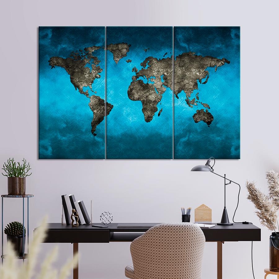 Картина карта Мрачные материки на фоне голубых океанов 156x100 см (A1337-3)