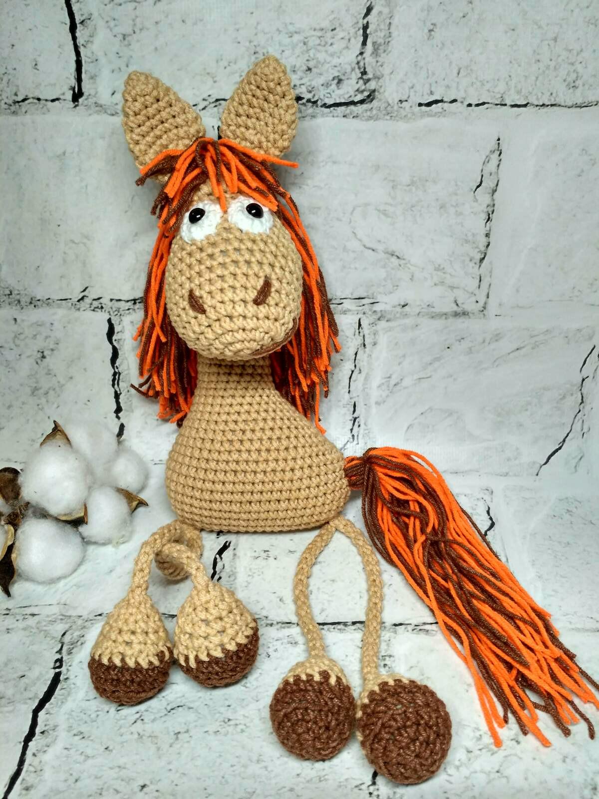 Мягкая игрушка ручной работы вязаная амигуруми Hand Made Лошадка 30 см (202-84-3)