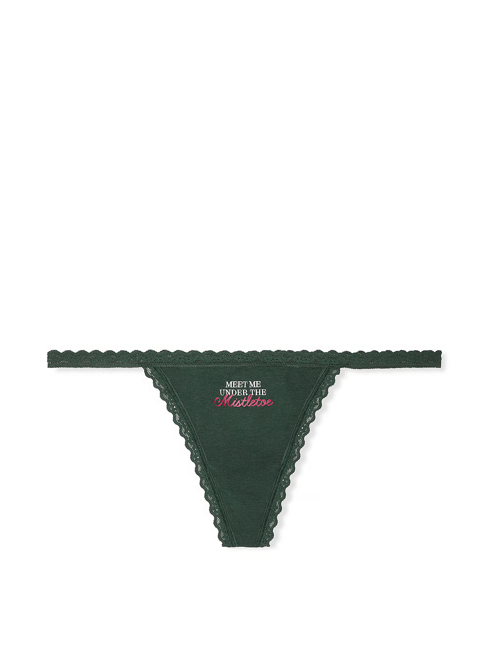 Труси Victoria's Secret Lace-Trim Cotton V-String Panty L Зелений (27319057)