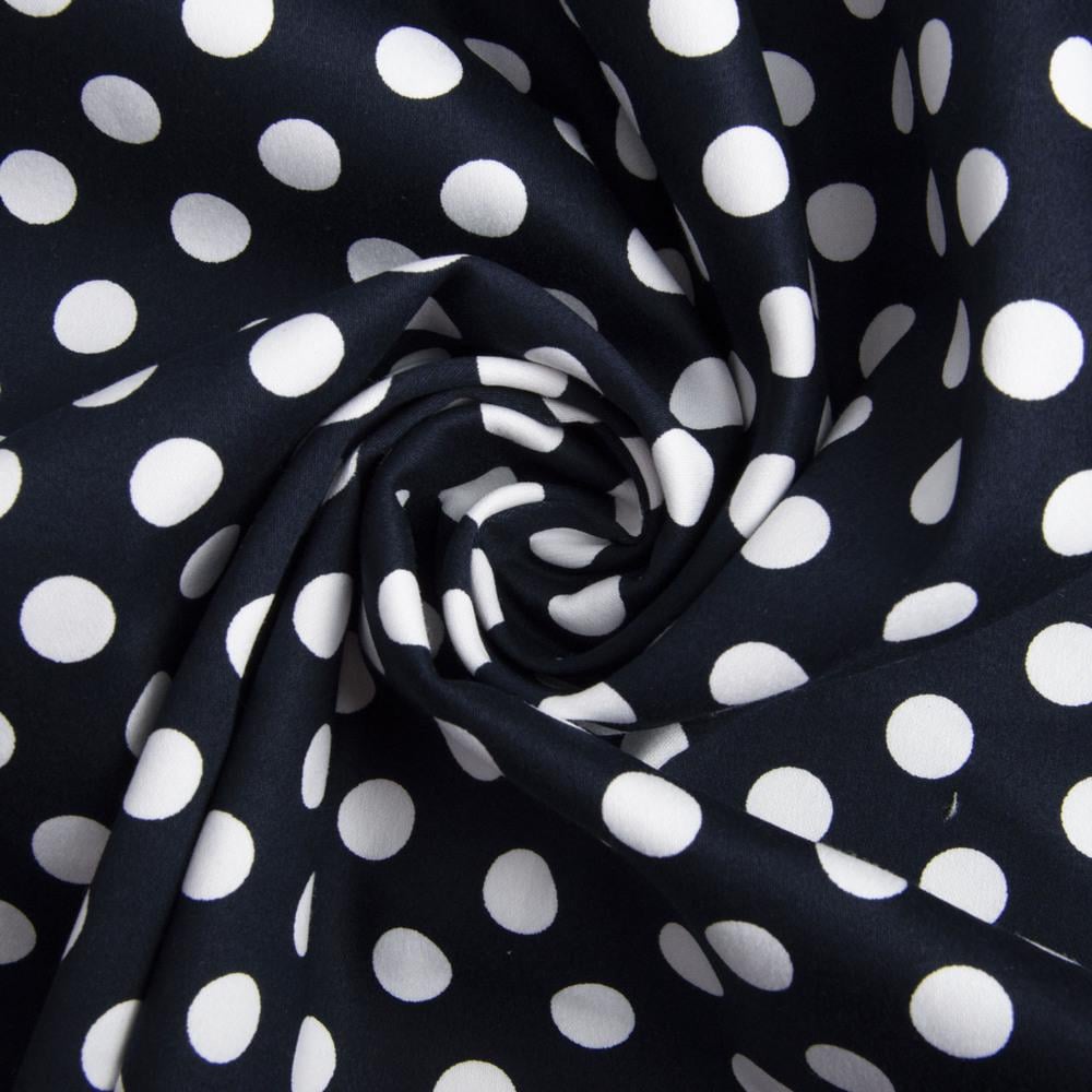 Ткань коттон-сатин Горохи Белый с синим (20848)