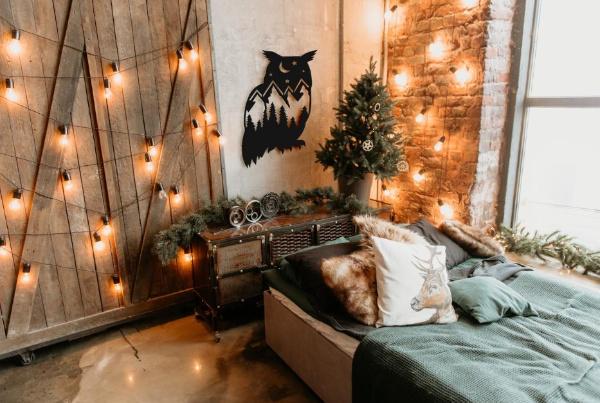 Настенный декор в стиле минимализм деревянное панно Decart Star Owl на кухню гостиную и спальню 90х137 см