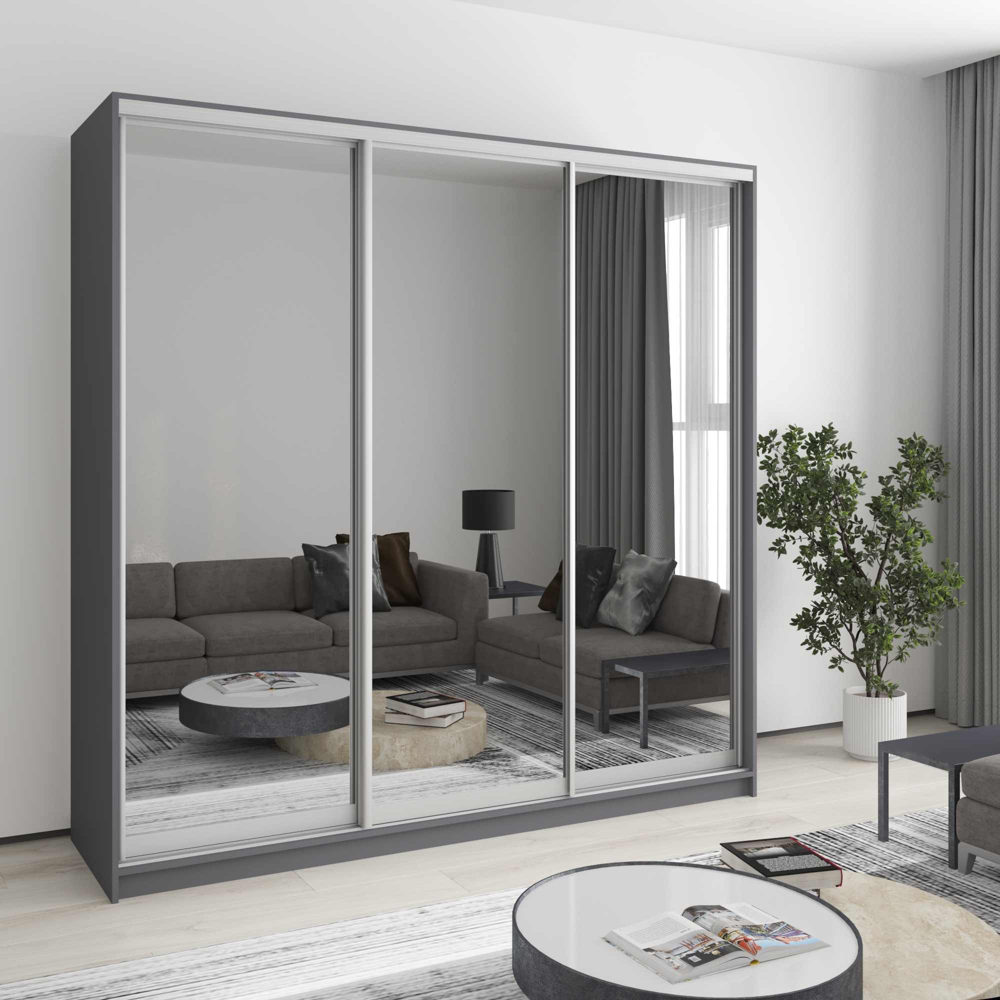 Шкаф-купе трехдверный Mebel Star Стандарт AL 210х60х240 см Антрацит (MBS-1584) Шкаф-купе трехдверный Mebel Star Стандарт AL 210х60х240 см Антрацит (MBS-1584)