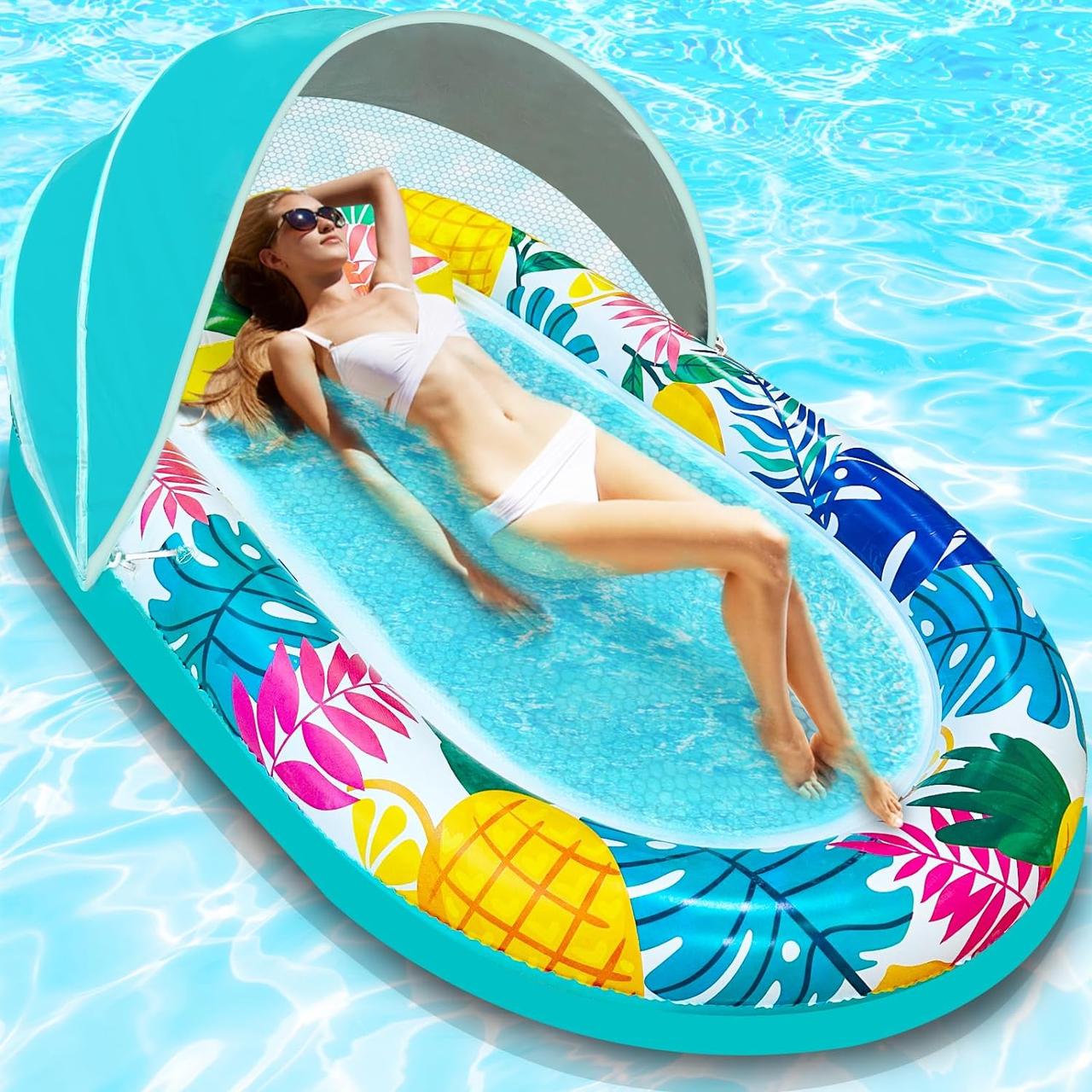 Шезлонг надувний для дорослих з навісом та підголівником