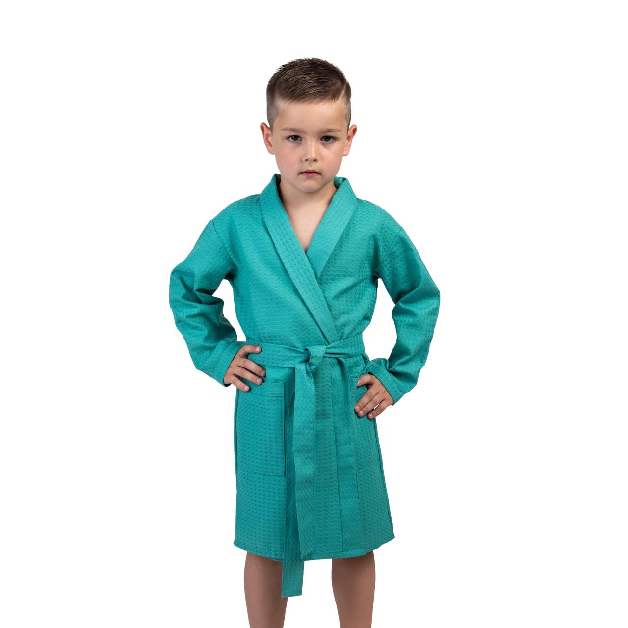 Детский вафельный халат Luxyart 4-7 лет р. 30-32 Зеленый (LM-200)
