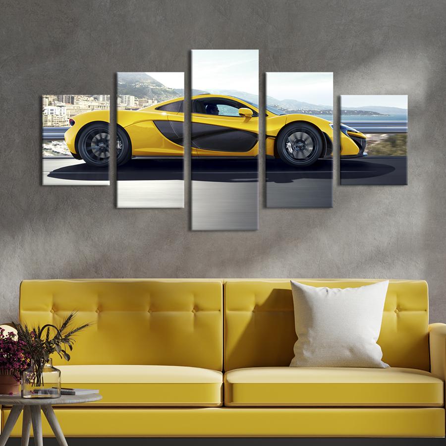 Картина на холсте Авто McLaren P1 в жёлтом цвете 112x54 см (1370-52)