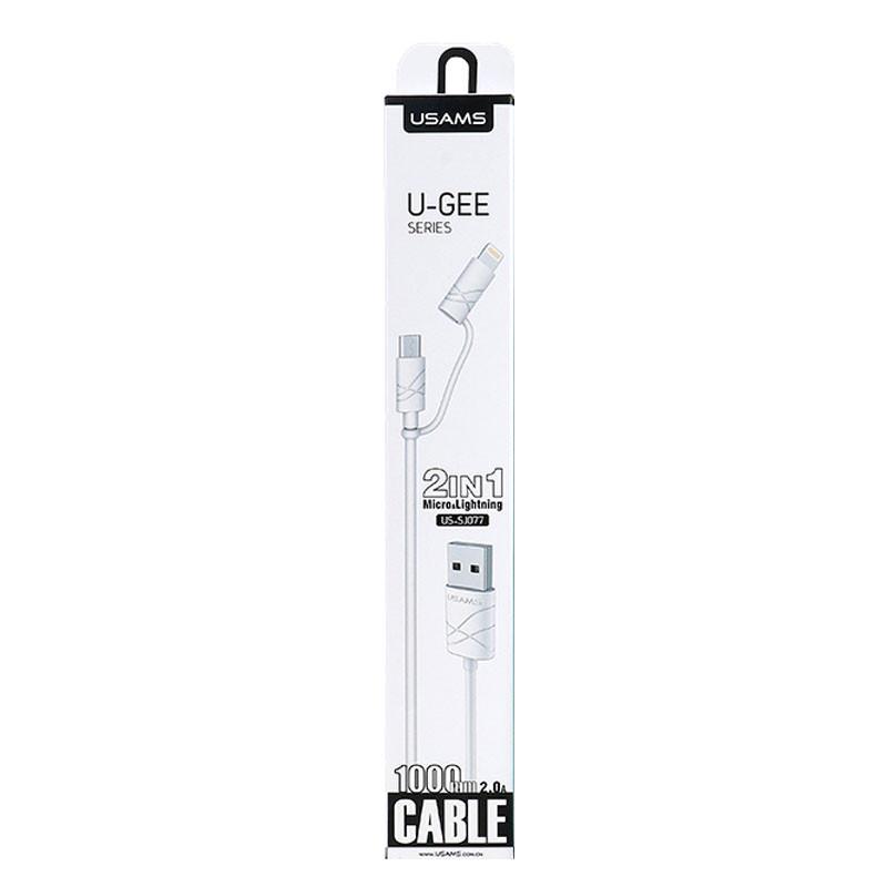 Кабель дата Usams US-SJ077 U-Gee USB Micro USB/Lightning 2in1 1 м White (00000036162_2) - фото 2