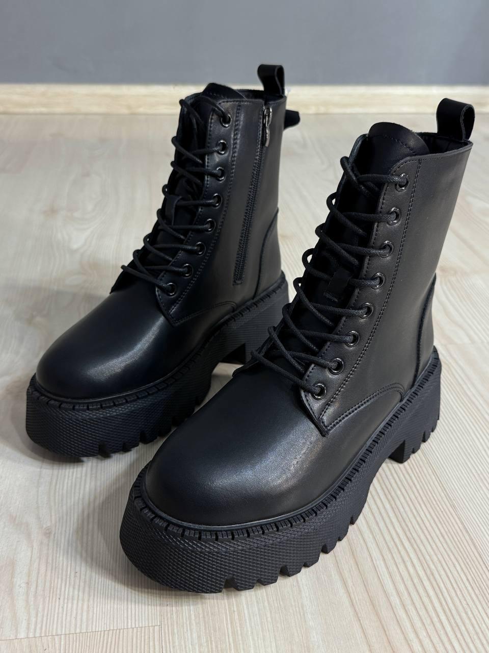 Черевики жіночі Hengji 672 шкіряні утеплені на тракторній підошві р. 37 Чорний (5748)