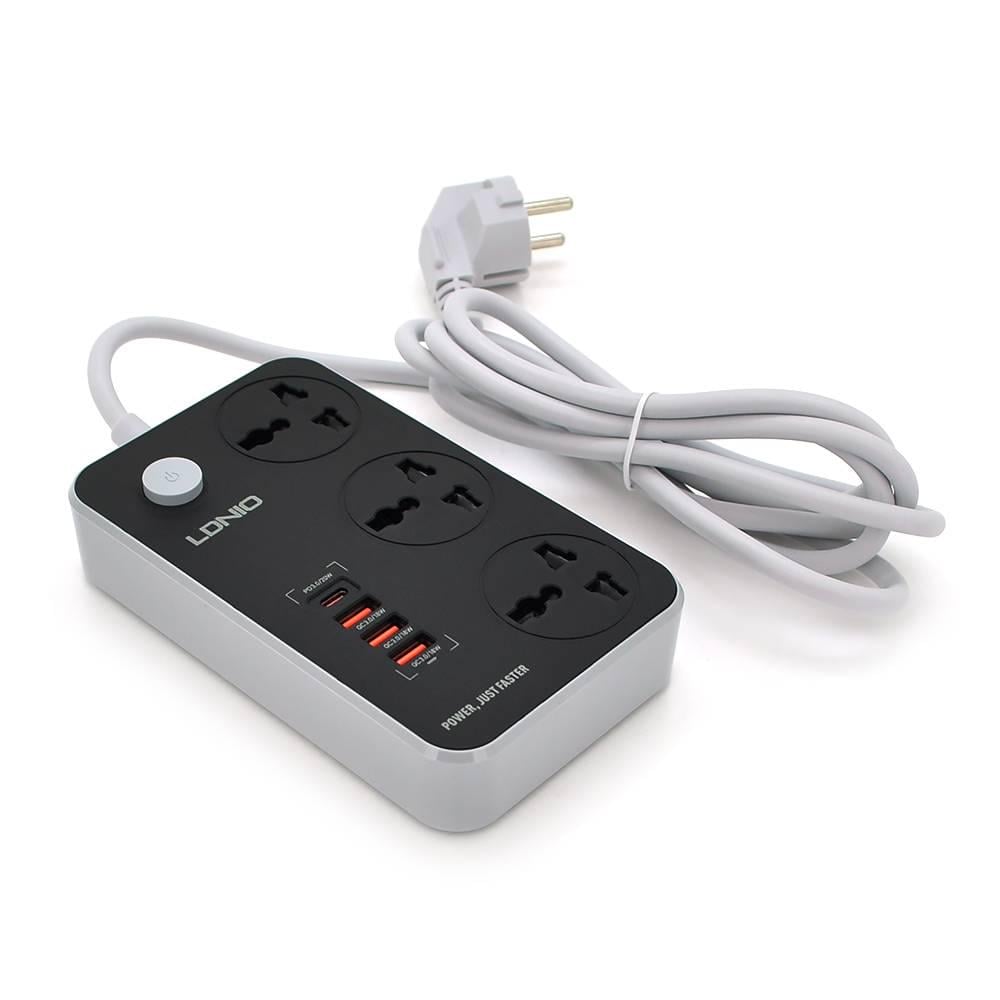 Фільтр мережевий LDNIO SC3412 3 Розетки/4 USB перетин 3х0,75 мм 2 м Box Black (28934)