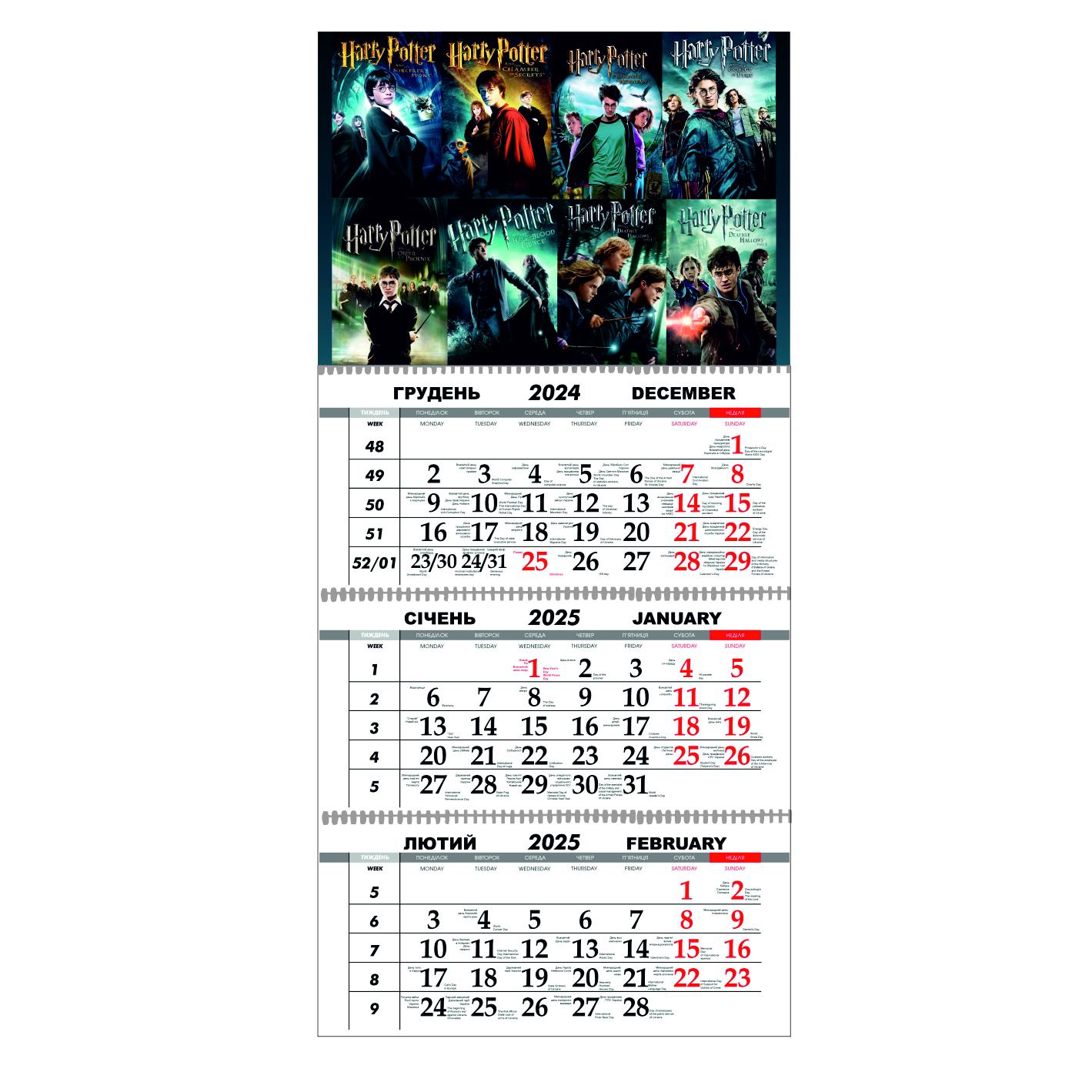 Календарь настенный Гаррі Поттер на 2025 год квартальный (21807937)
