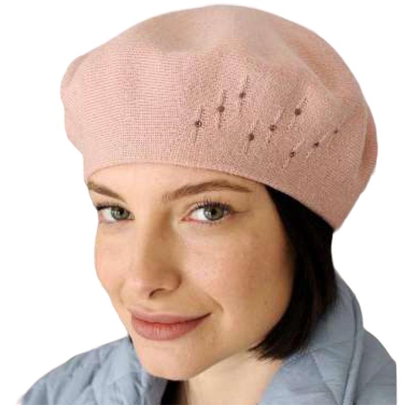 Берет женский Lirus Бисер двойной тонкой вязки Розовый (119225)