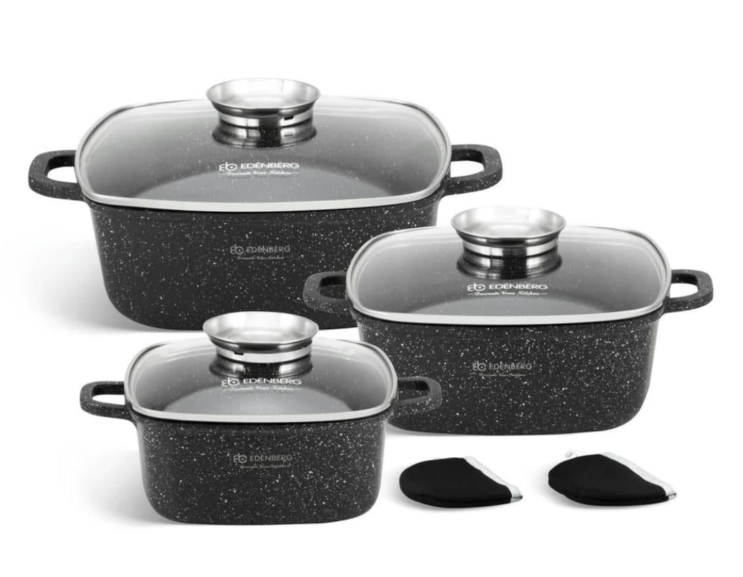 Набор кастрюль с антипригарным покрытием Edenberg 6 предметов Черный (EB-8141)