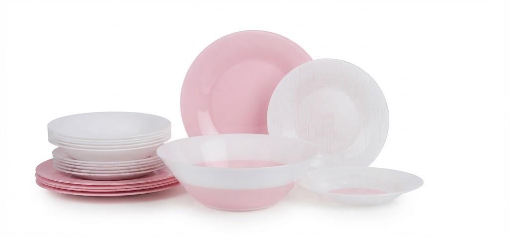 Сервіз столовий ударостійкий Luminarc Ambi Poppy Pink склокераміка 19 предметів Рожевий з білим (169-135-V6285)