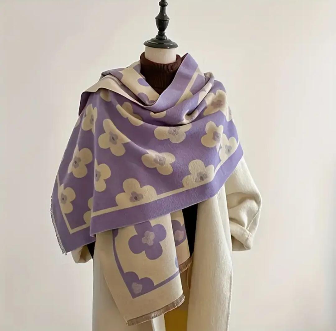 Шарф жіночий двосторонній з квітковими мотивами Бузковий (00077) - фото 1 Шарф жіночий двосторонній з квітковими мотивами Бузковий (00077) - фото 1